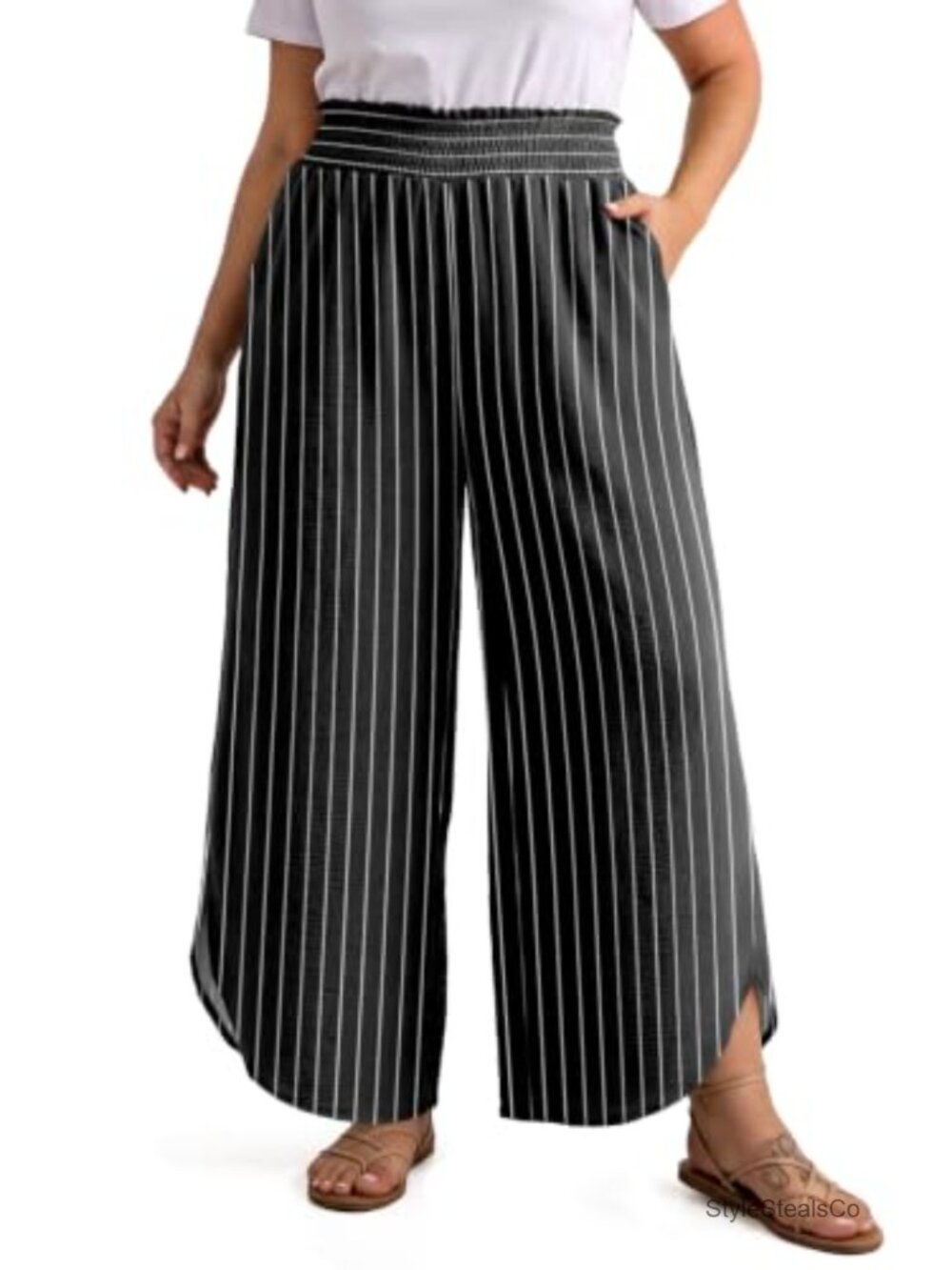 Plus Size Flowy High Waisted Wide Leg Cropped Palazzo Pants